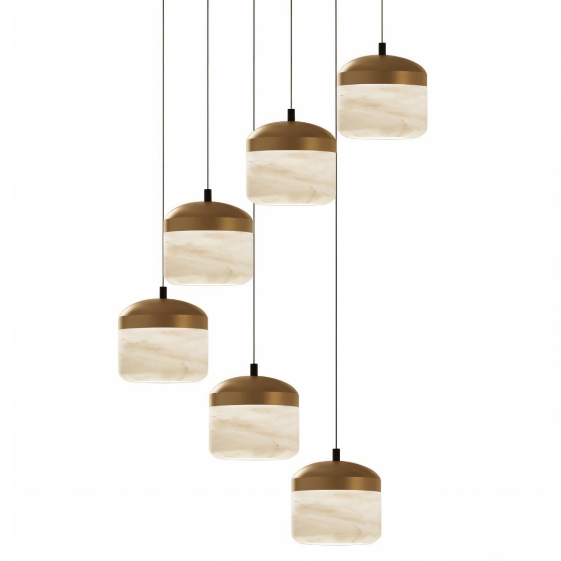 Asta Alabaster Pendant Light – Sculptural Gold Metal & Natural Stone Chandelier
