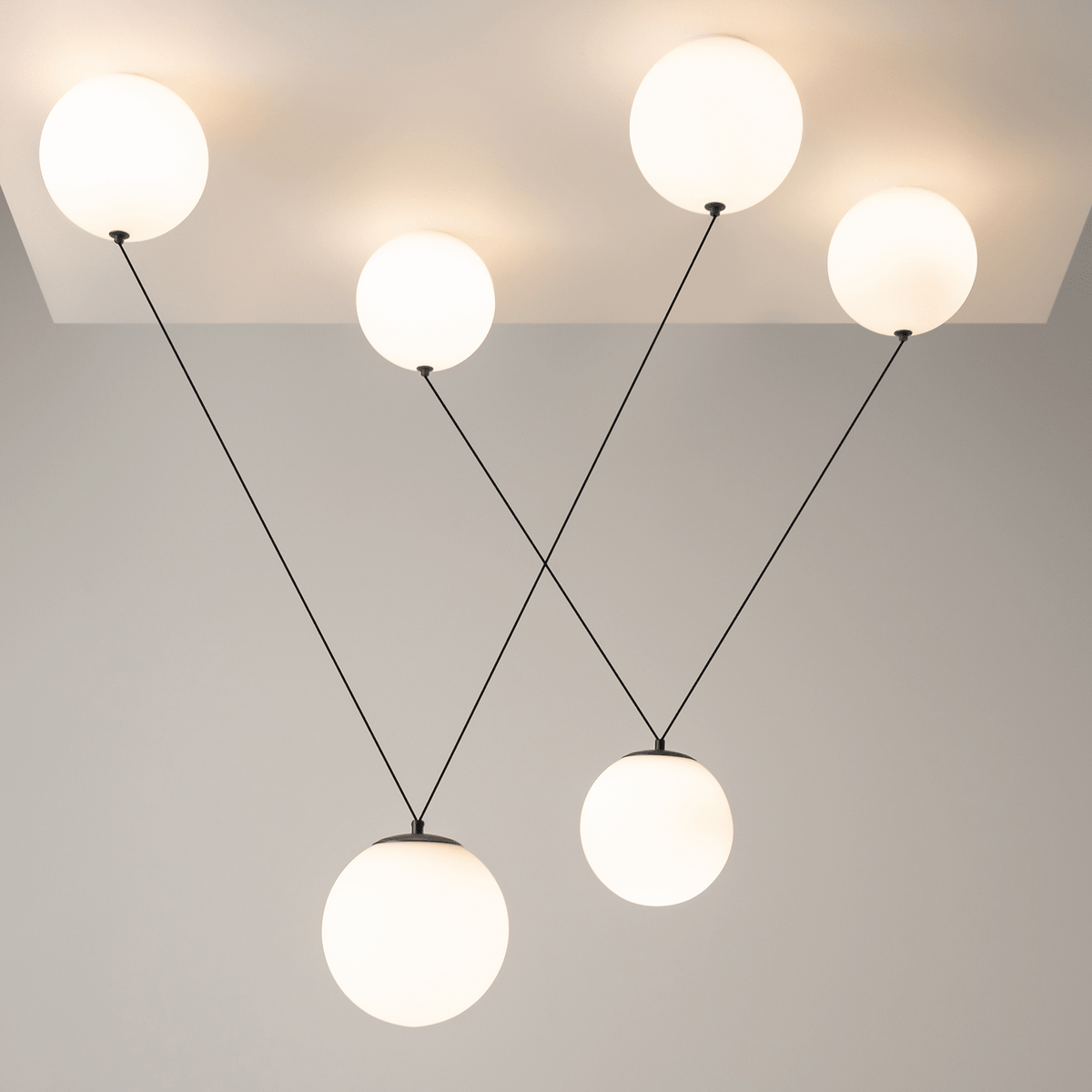 Asteris Multi-Globe Pendant Light – Opal Glass & Black Cord