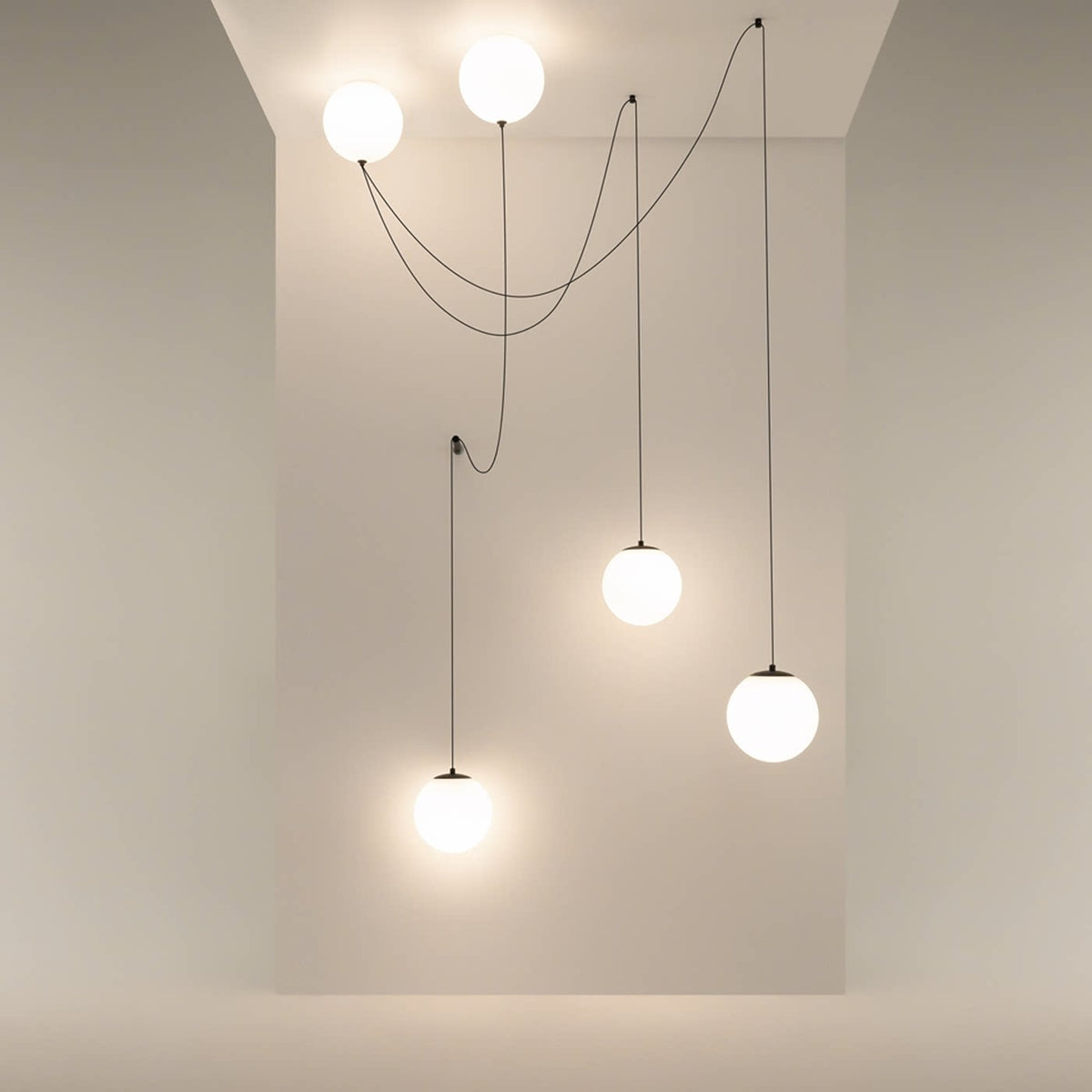 Asteris Multi-Globe Pendant Light – Opal Glass & Black Cord