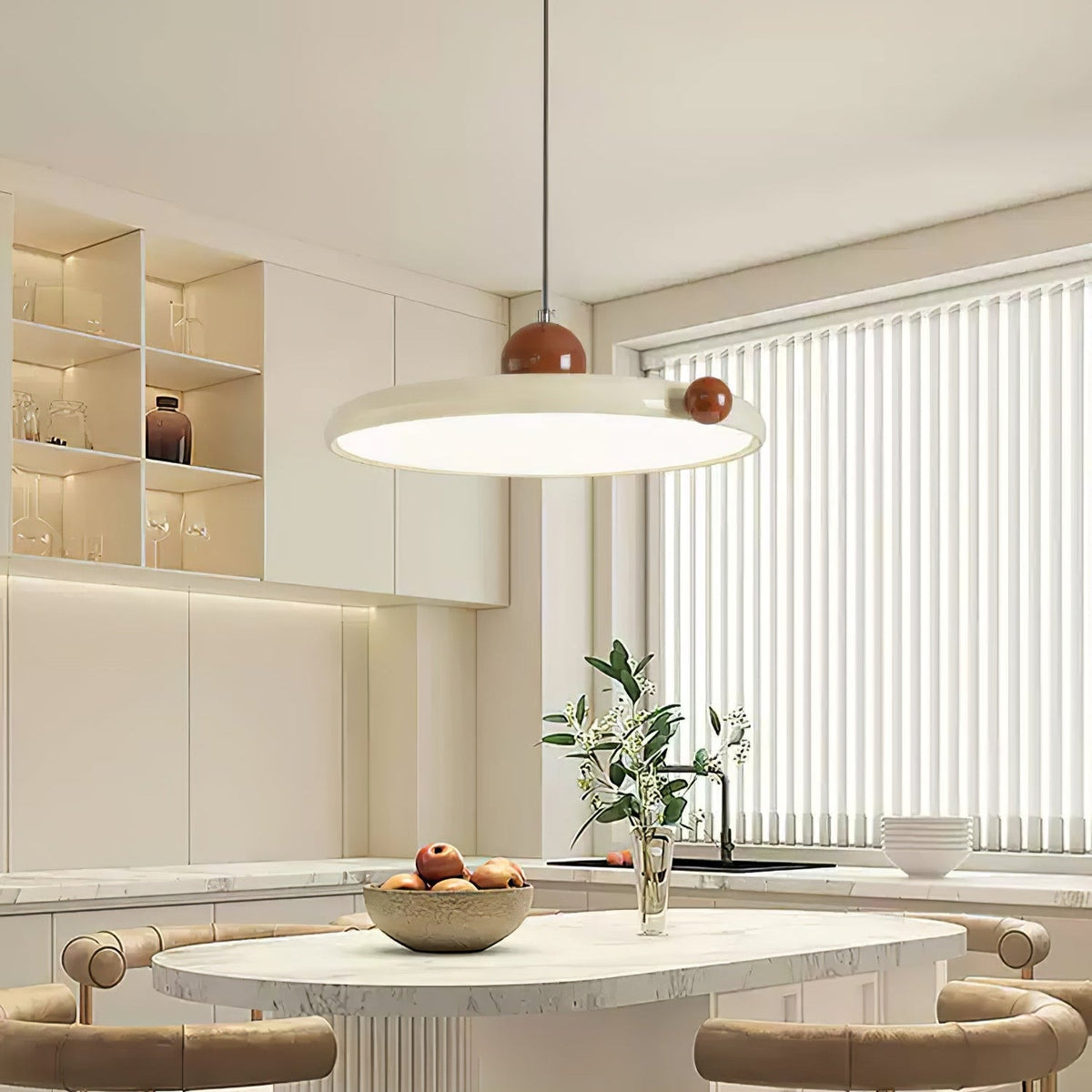 Lola Round LED Pendant Light in Cream and Terracotta