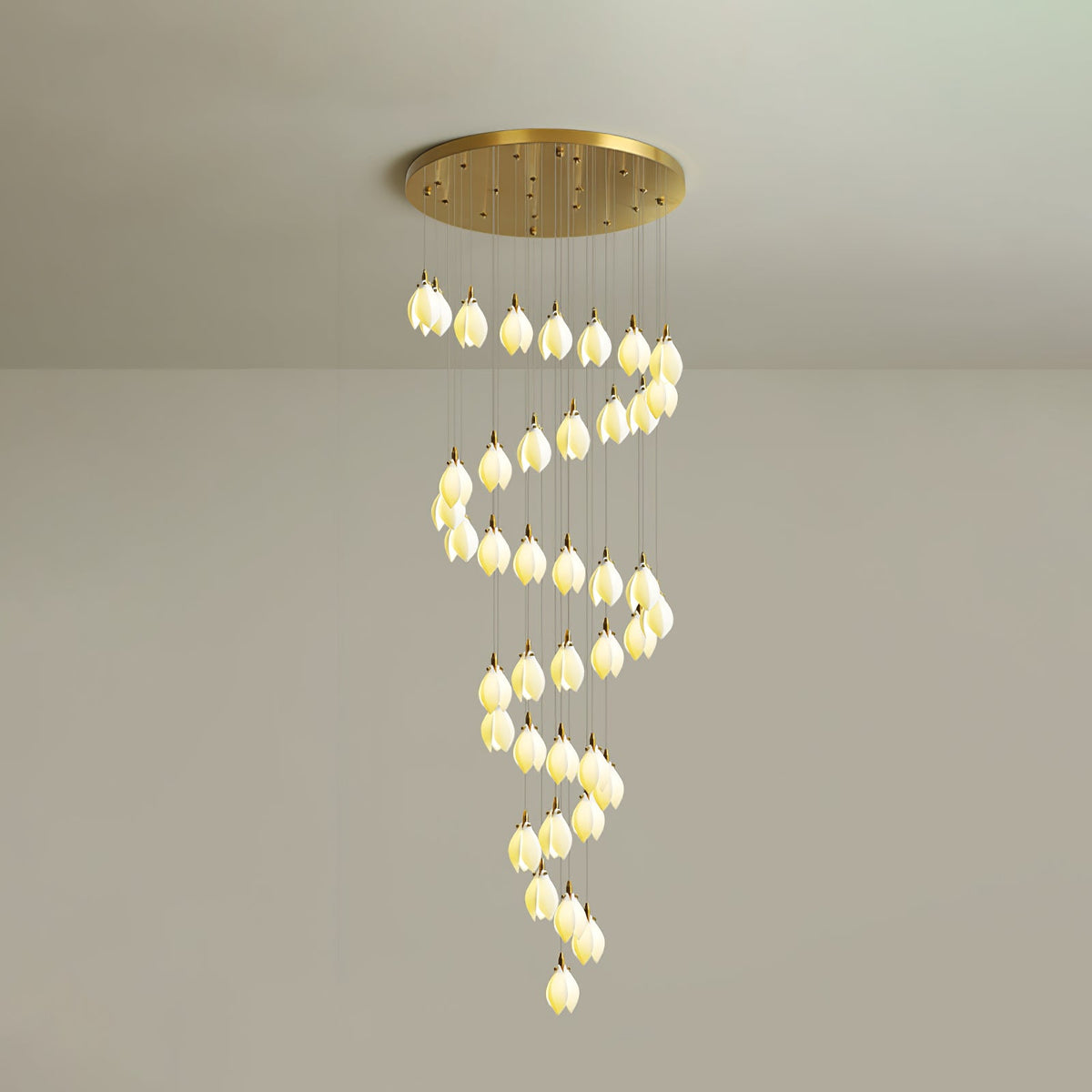 Astralis Bloom Staircase Chandelier – Modern Ceramic Petal Cascade in Gold