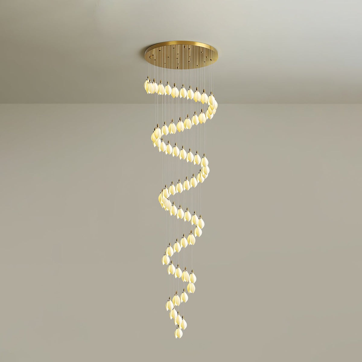Astralis Bloom Staircase Chandelier – Modern Ceramic Petal Cascade in Gold