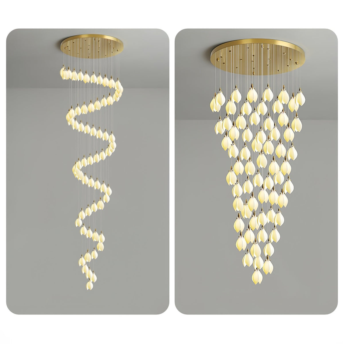 Astralis Bloom Staircase Chandelier – Modern Ceramic Petal Cascade in Gold