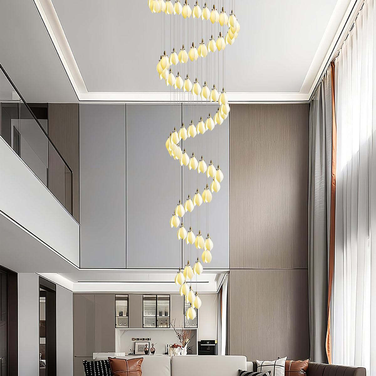 Astralis Bloom Staircase Chandelier – Modern Ceramic Petal Cascade in Gold