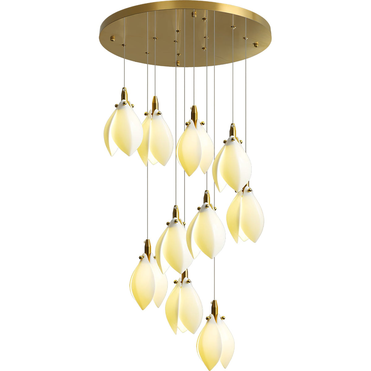 Astralis Bloom Staircase Chandelier – Modern Ceramic Petal Cascade in Gold