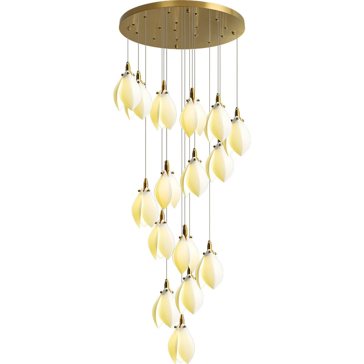 Astralis Bloom Staircase Chandelier – Modern Ceramic Petal Cascade in Gold