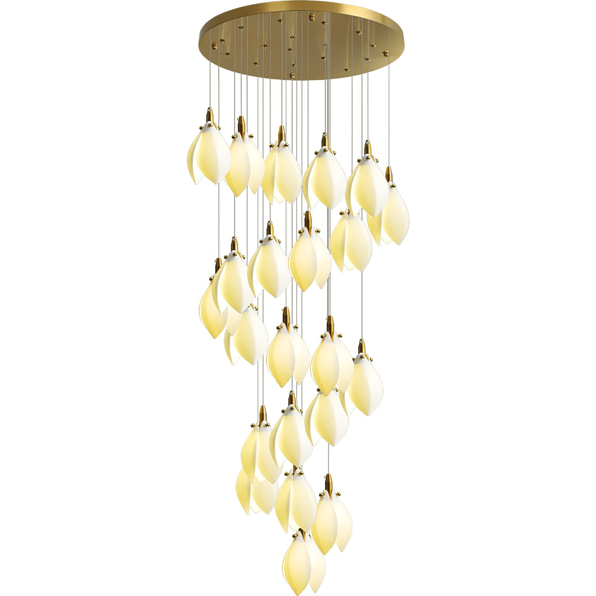Astralis Bloom Staircase Chandelier – Modern Ceramic Petal Cascade in Gold