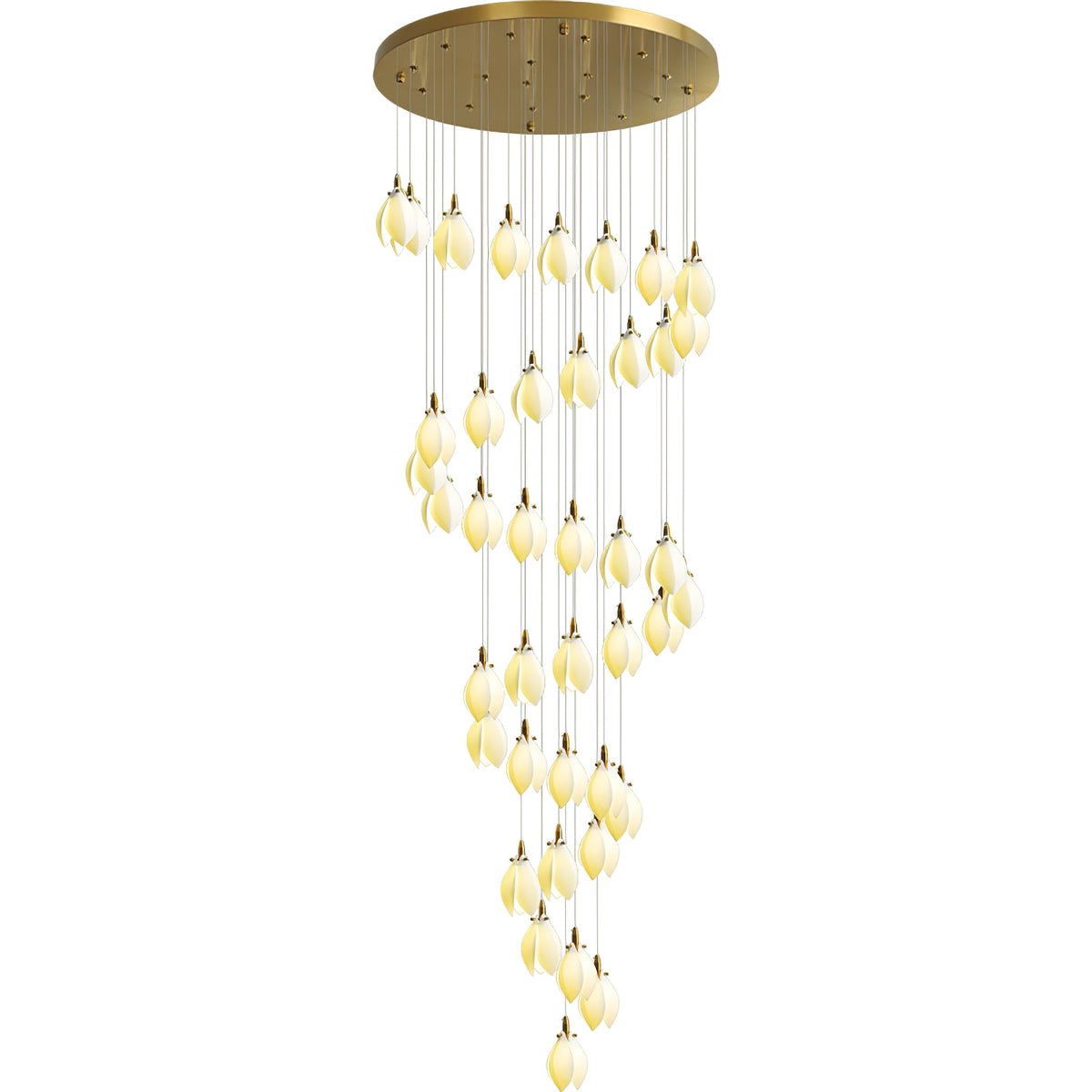 Astralis Bloom Staircase Chandelier – Modern Ceramic Petal Cascade in Gold