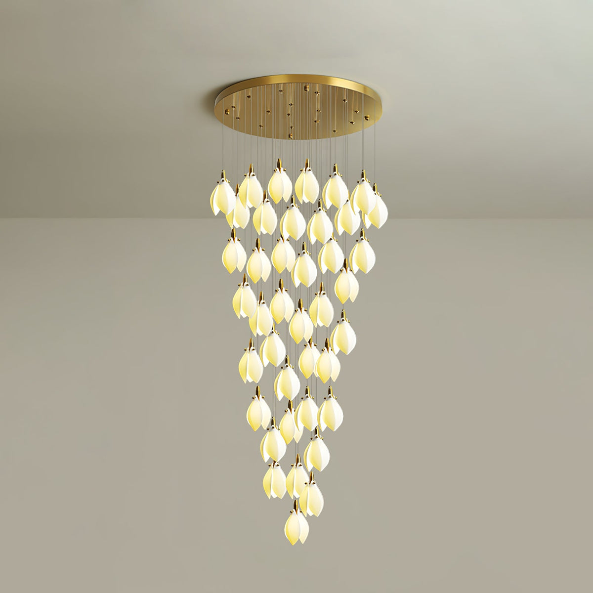 Astralis Bloom Staircase Chandelier – Modern Ceramic Petal Cascade in Gold