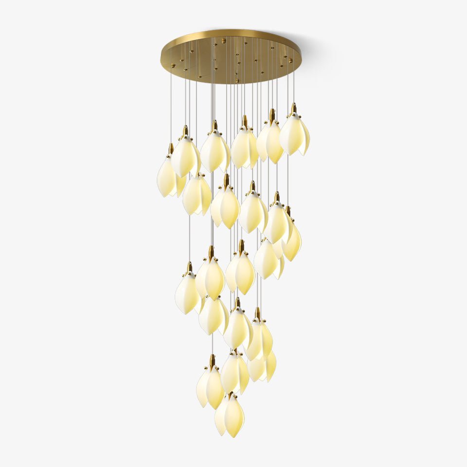 Astralis Bloom Staircase Chandelier – Modern Ceramic Petal Cascade in Gold