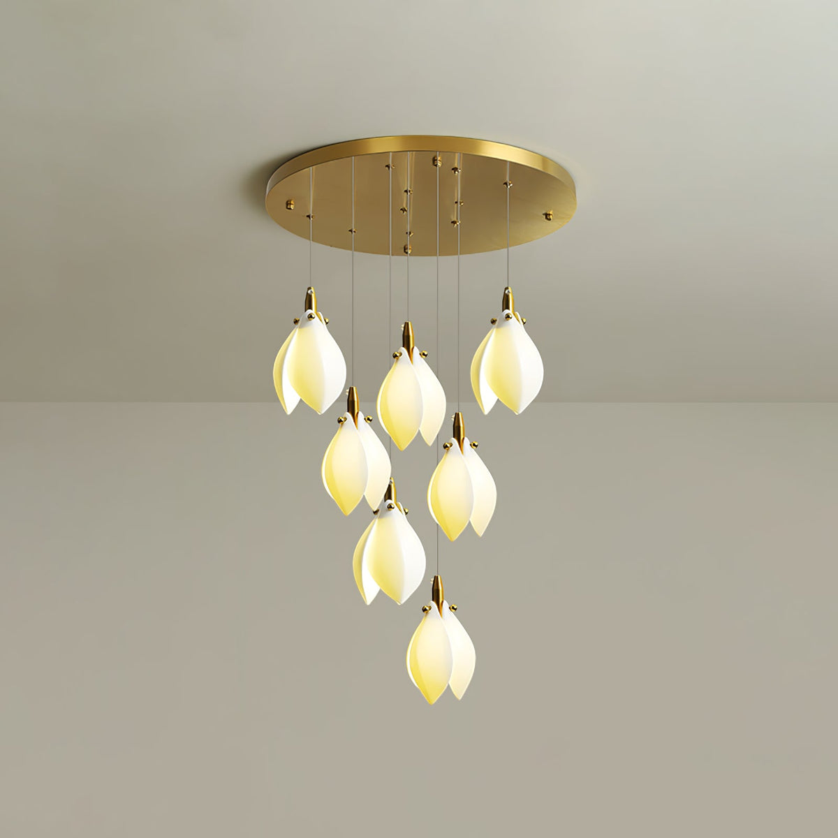 Astralis Bloom Staircase Chandelier – Modern Ceramic Petal Cascade in Gold