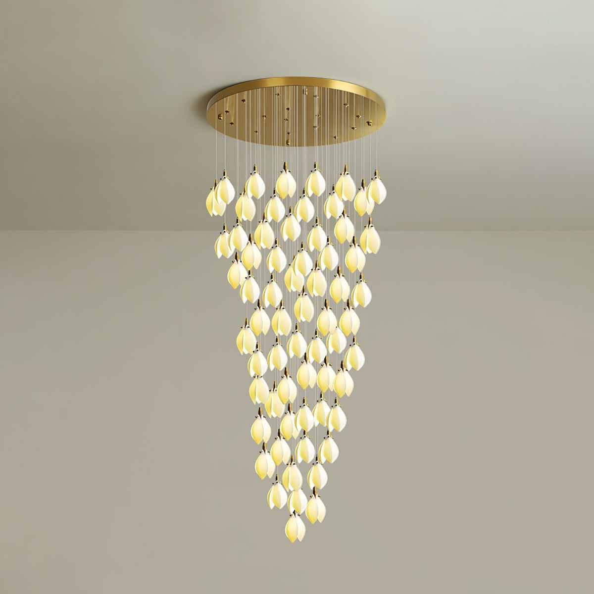 Astralis Bloom Staircase Chandelier – Modern Ceramic Petal Cascade in Gold