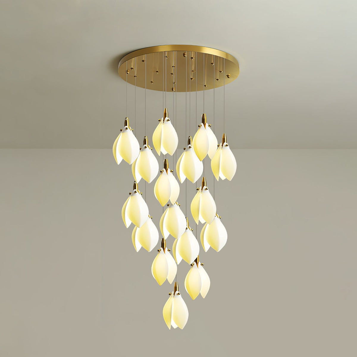Astralis Bloom Staircase Chandelier – Modern Ceramic Petal Cascade in Gold