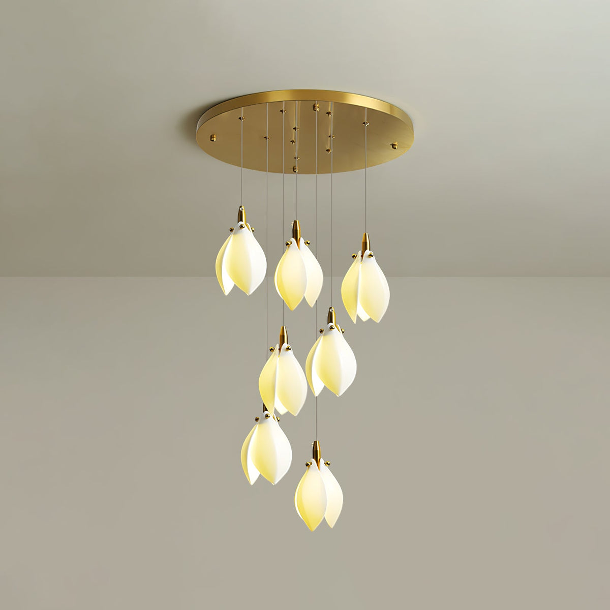 Astralis Bloom Staircase Chandelier – Modern Ceramic Petal Cascade in Gold