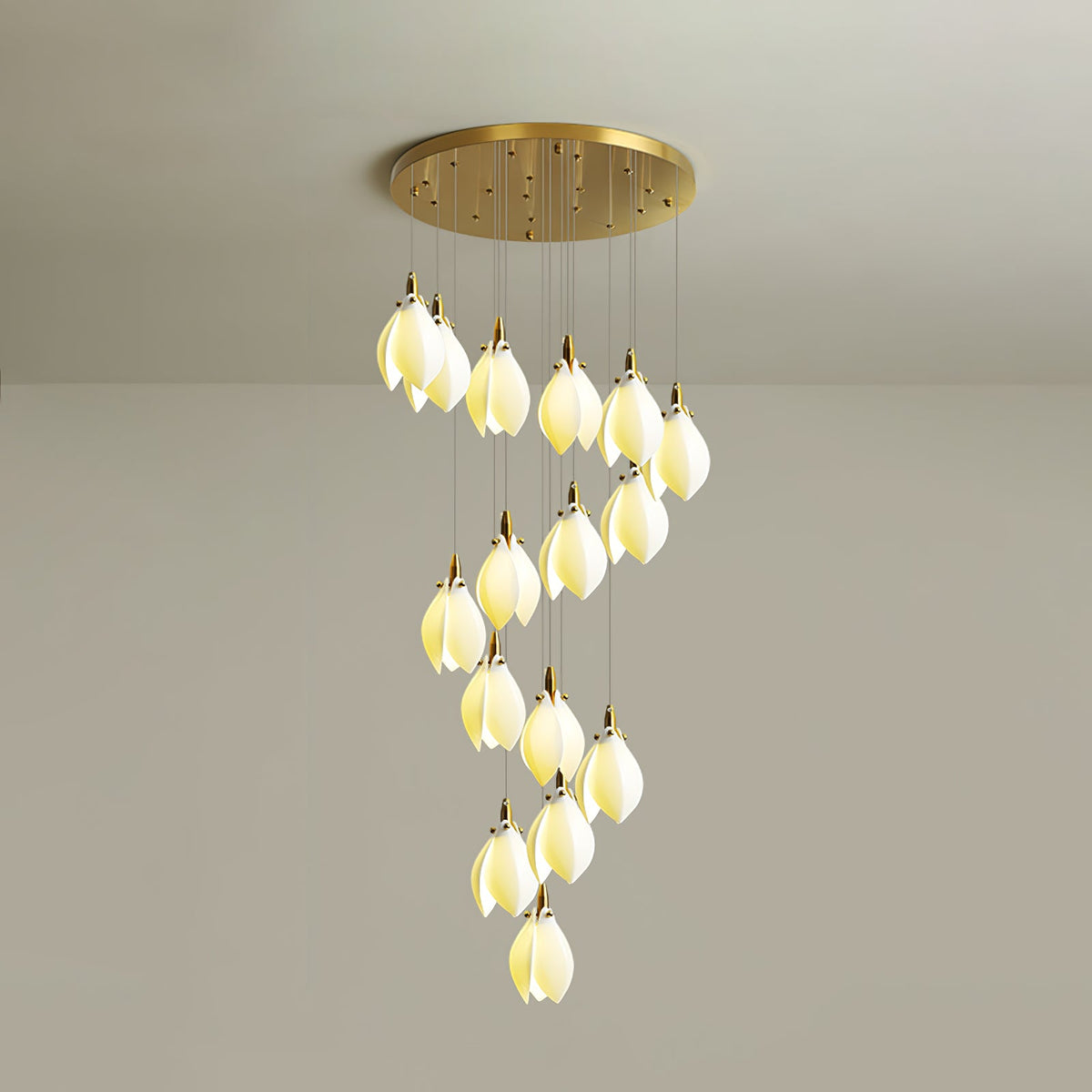 Astralis Bloom Staircase Chandelier – Modern Ceramic Petal Cascade in Gold