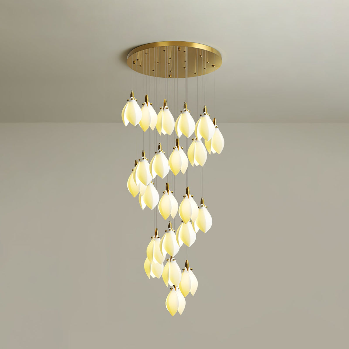 Astralis Bloom Staircase Chandelier – Modern Ceramic Petal Cascade in Gold