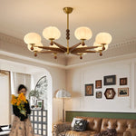 Astrid Bloom Mid-Century Modern Wood & Brass Chandelier with Glass Shades