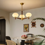 Astrid Bloom Mid-Century Modern Wood & Brass Chandelier with Glass Shades