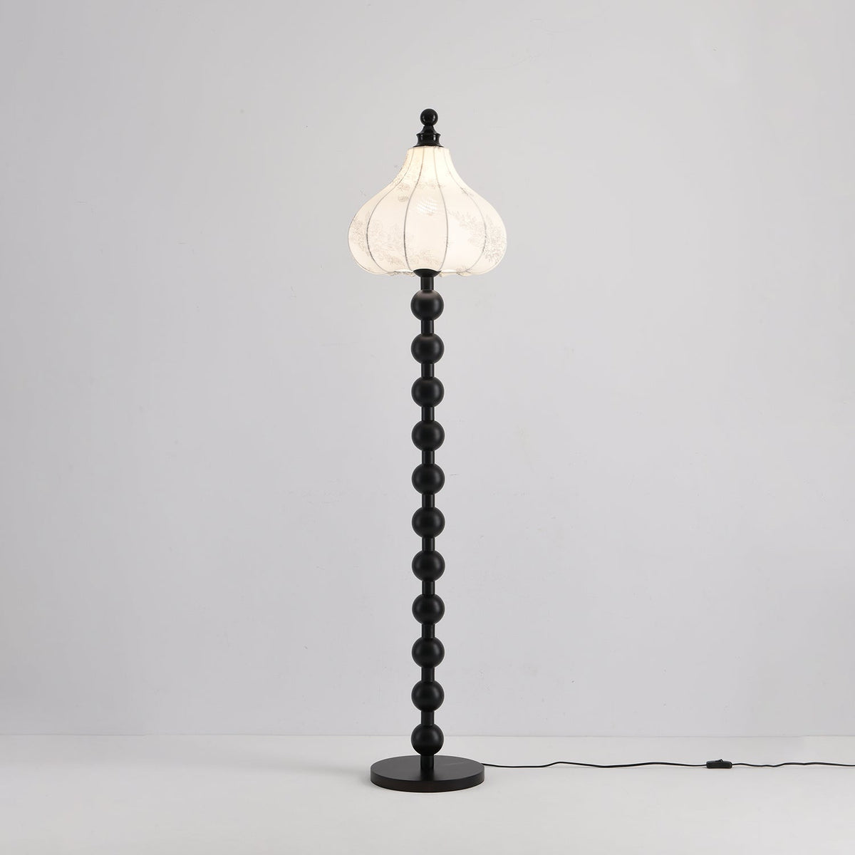 Astrid Sculptural Fabric Floor Lamp with Wood Bead Stem