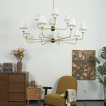 Astris Brass Chandelier – Modern Luxury Ceiling Light with White Fabric Shades