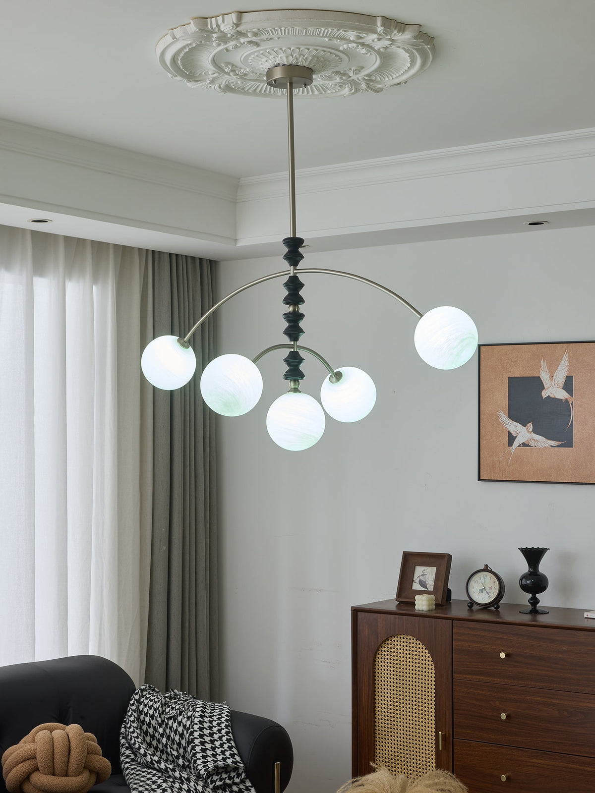 Astrium Arc Chandelier – Modern Glass & Wood Pendant Light