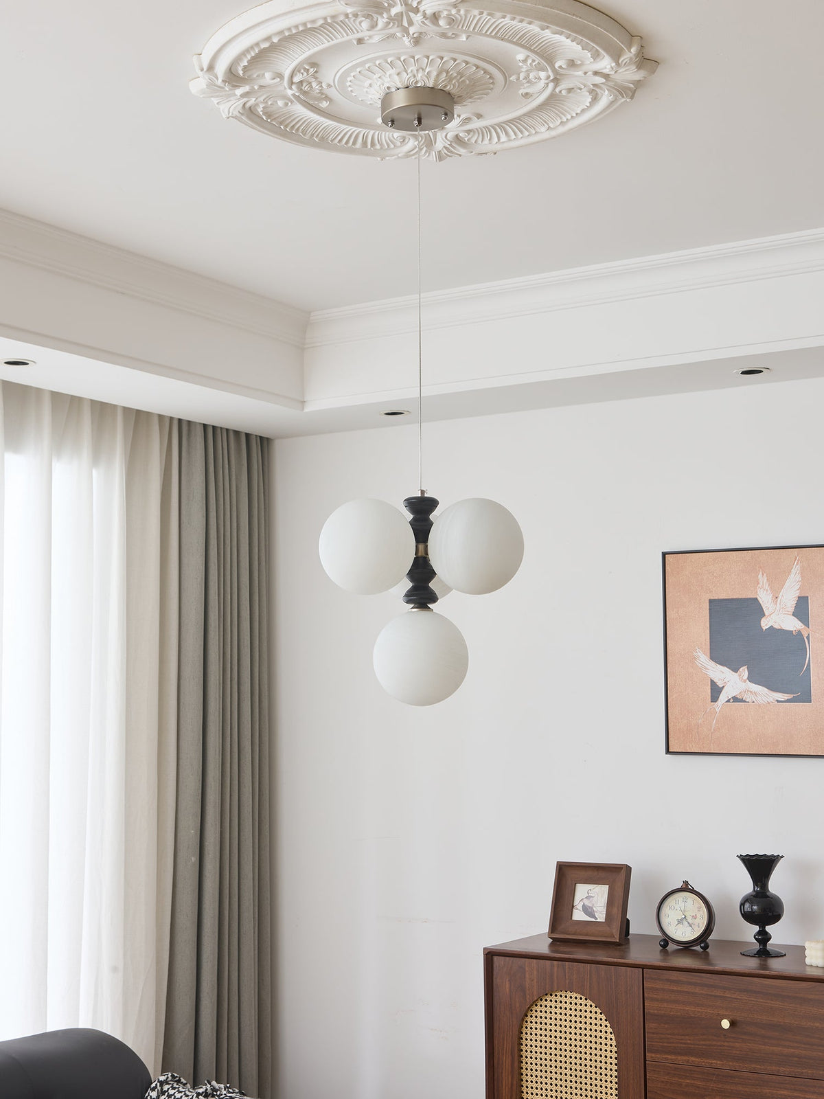 Astrium Arc Chandelier – Modern Glass & Wood Pendant Light