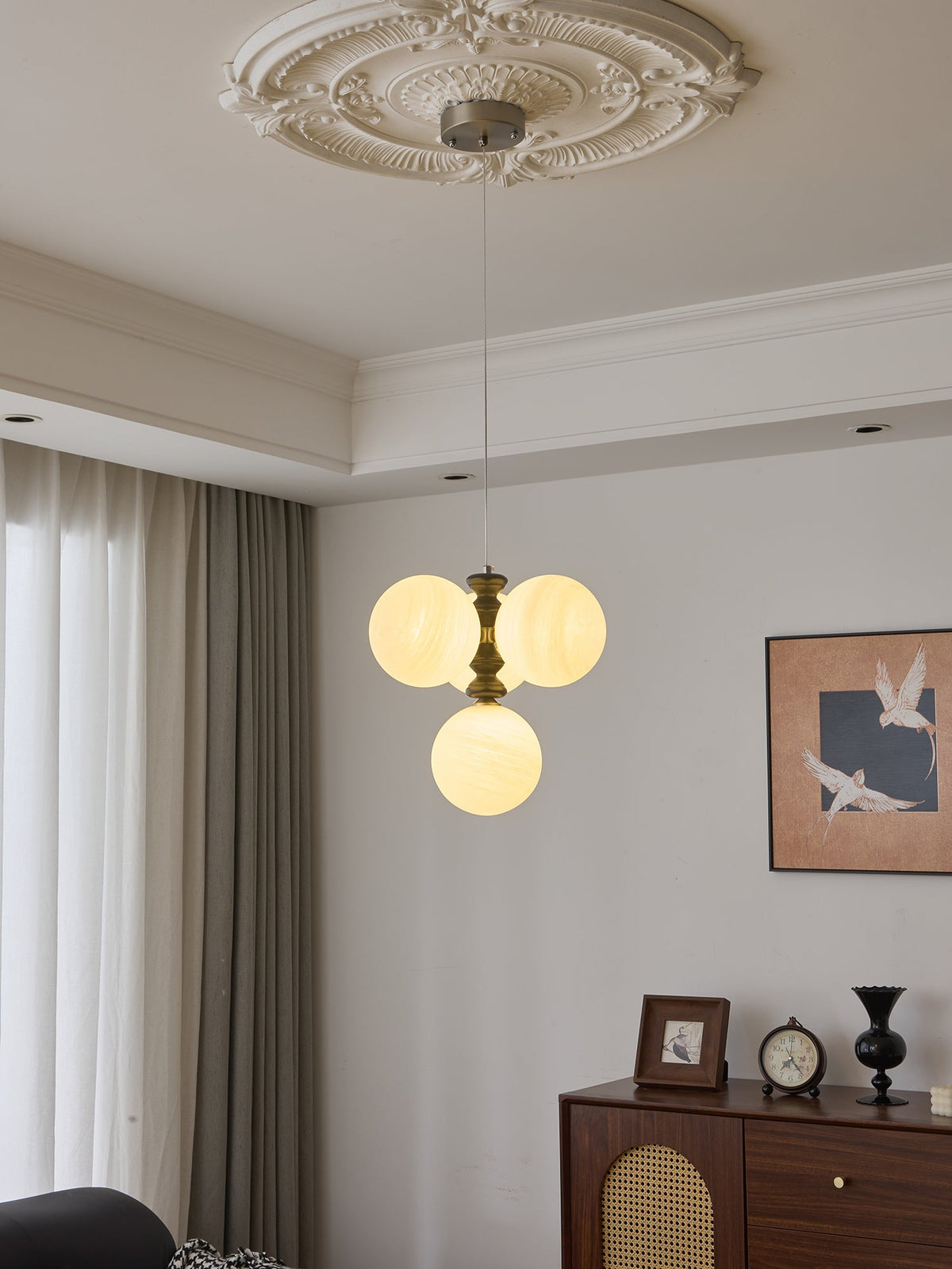 Astrium Arc Chandelier – Modern Glass & Wood Pendant Light