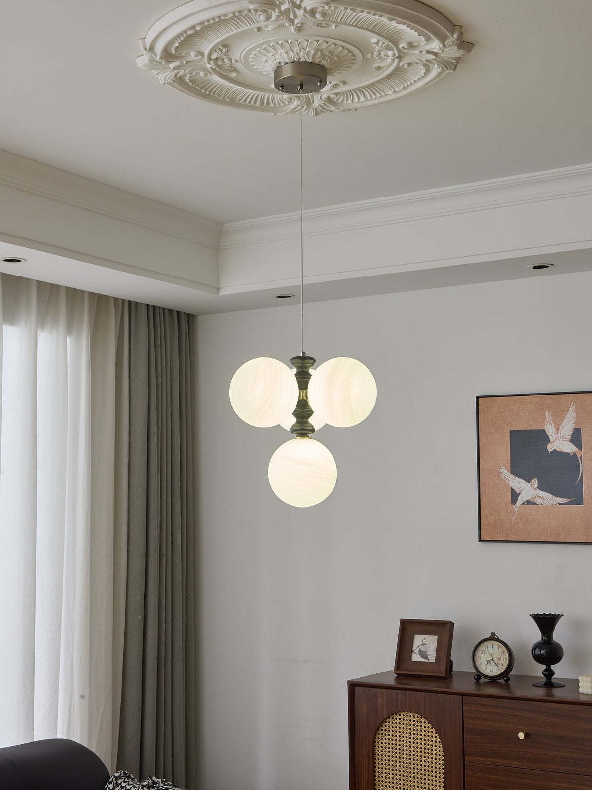 Astrium Arc Chandelier – Modern Glass & Wood Pendant Light