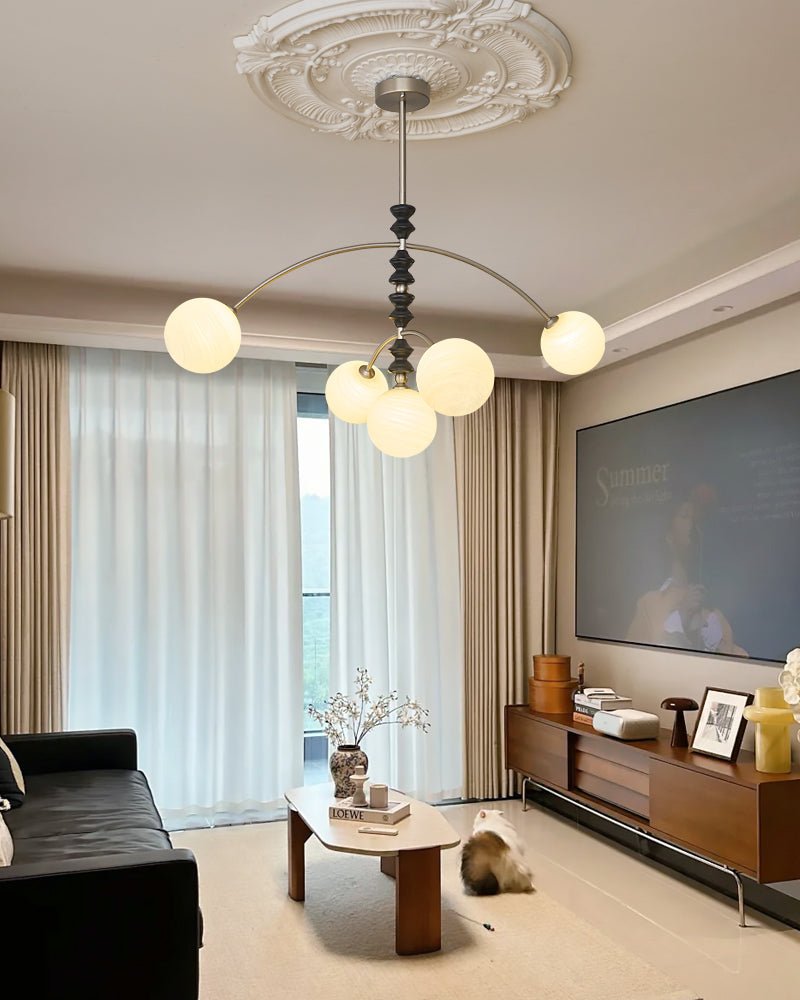 Astrium Arc Chandelier – Modern Glass & Wood Pendant Light