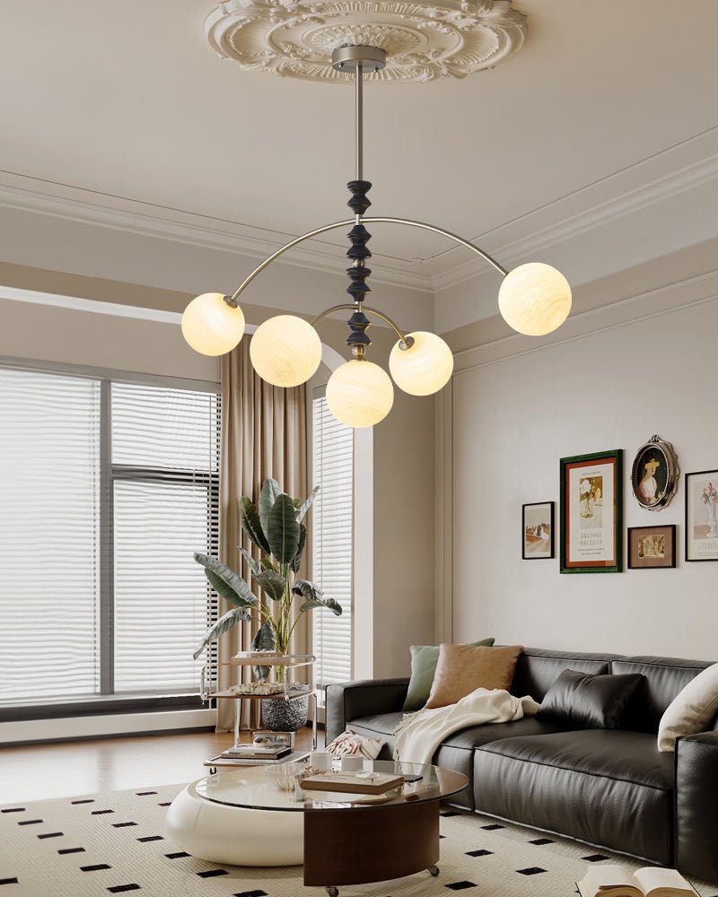 Astrium Arc Chandelier – Modern Glass & Wood Pendant Light