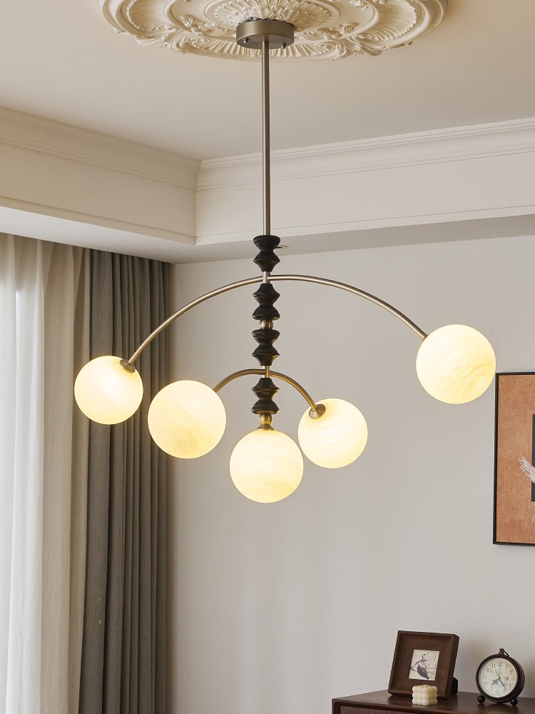 Astrium Arc Chandelier – Modern Glass & Wood Pendant Light