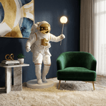 Astronaut Sculpture Floor Lamp with Glowing Orb for Modern Interiors