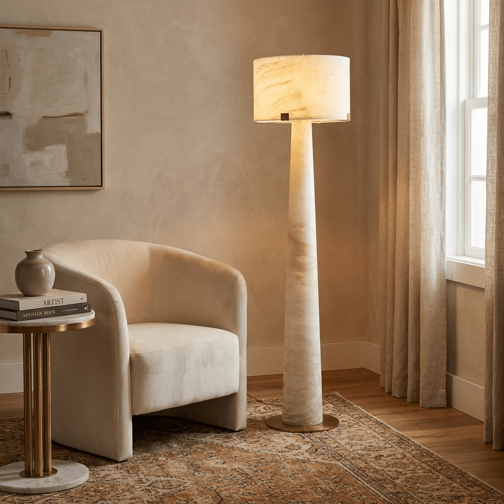 Aterion Alabaster Floor Lamp – Solid Stone & Brass Standing Light