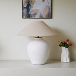 Aterra Ceramic Table Lamp – Minimalist White & Linen Designer Lamp