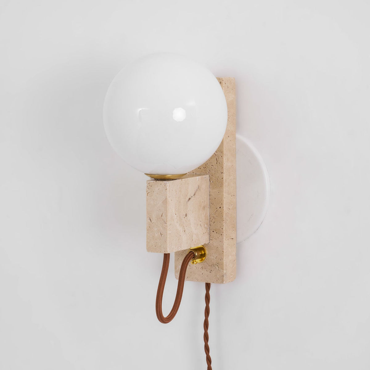 Atlas Globe Wall Sconce in Travertine and Opal Glass
