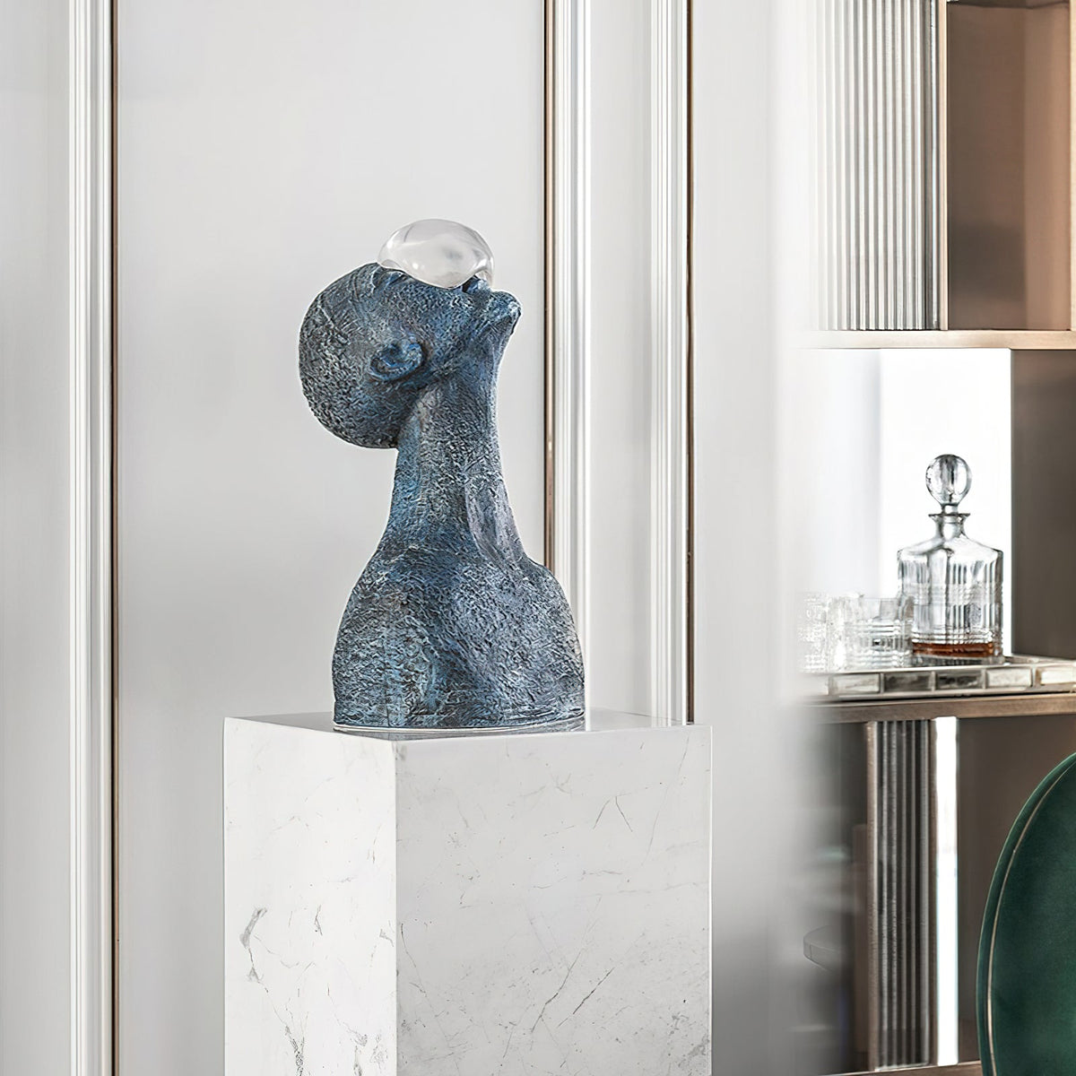 Atlas Guardian Sculpture Table Ornament – Blue Textured Figurine for Modern Interiors