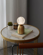Atlas Portable Brass LED Table Lamp with Diamond-Cut Acrylic Shade