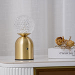 Atlas Portable Brass LED Table Lamp with Diamond-Cut Acrylic Shade