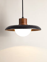 Atria Stone Dome Pendant Light in Black Travertine and Walnut