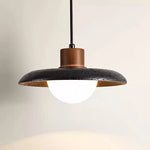 Atria Stone Dome Pendant Light in Black Travertine and Walnut