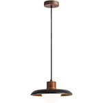 Atria Stone Dome Pendant Light in Black Travertine and Walnut