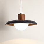 Atria Stone Dome Pendant Light in Black Travertine and Walnut