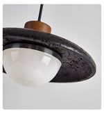Atria Stone Dome Pendant Light in Black Travertine and Walnut