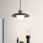 Atria Stone Dome Pendant Light in Black Travertine and Walnut