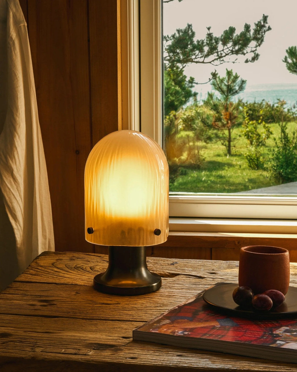 Aura Fluted Glass Table Lamp with Metal Base for Modern Interiors