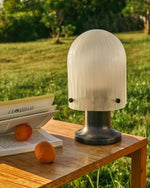 Aura Fluted Glass Table Lamp with Metal Base for Modern Interiors