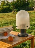 Aura Fluted Glass Table Lamp with Metal Base for Modern Interiors