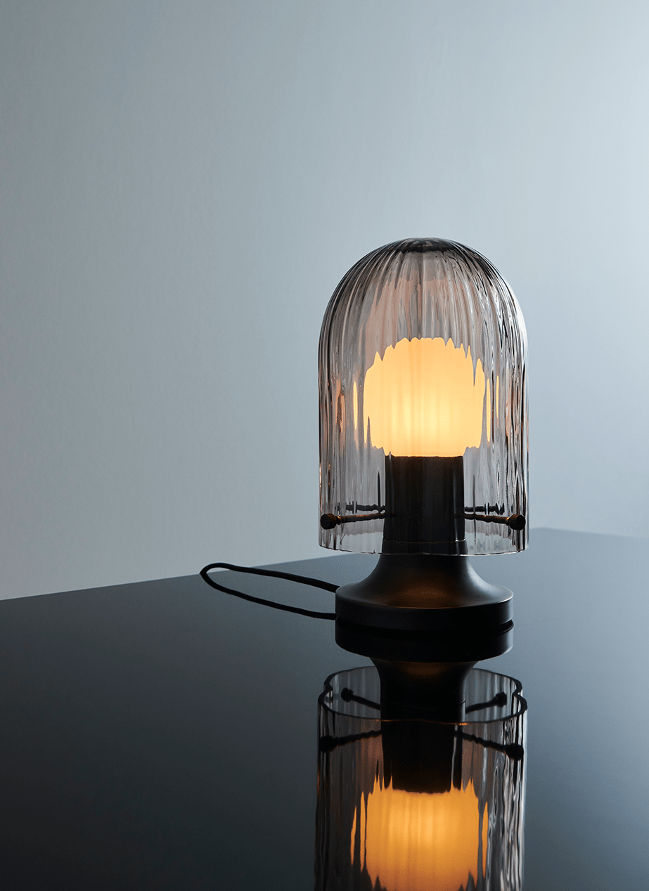 Aura Fluted Glass Table Lamp with Metal Base for Modern Interiors