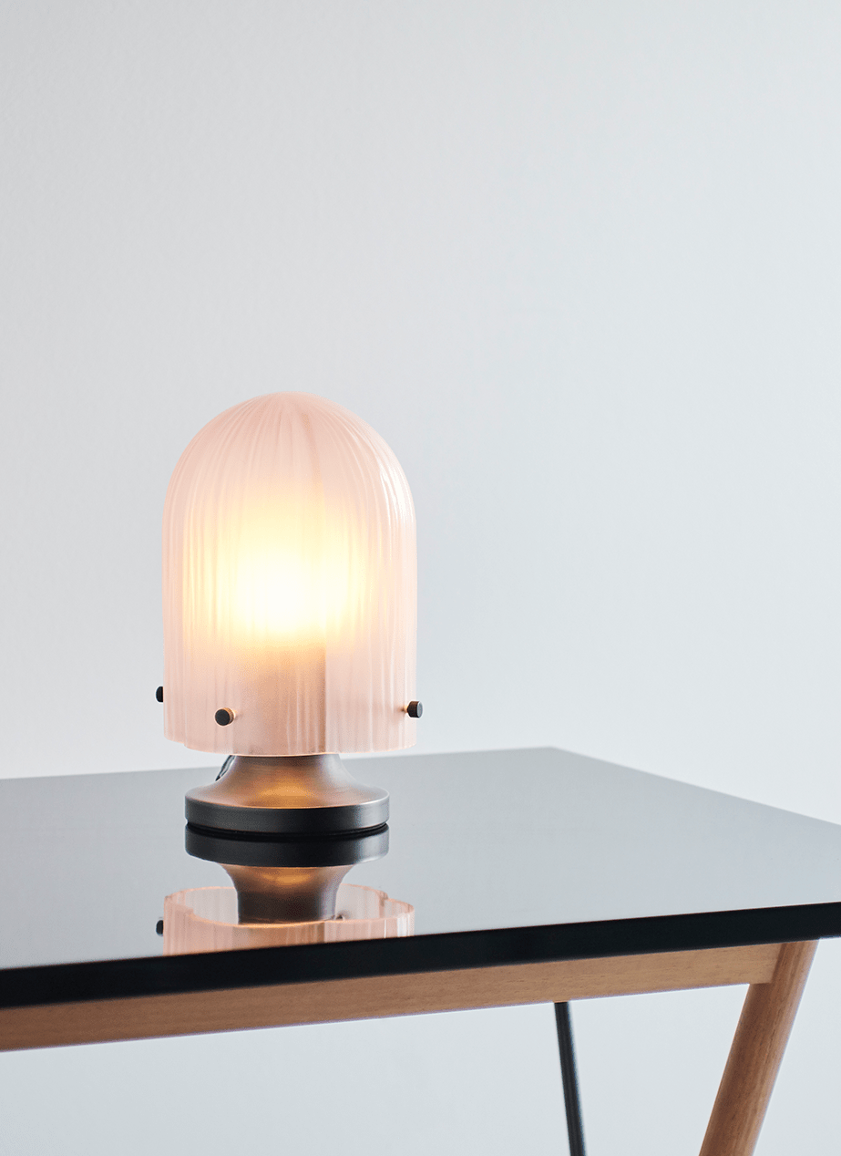Aura Fluted Glass Table Lamp with Metal Base for Modern Interiors