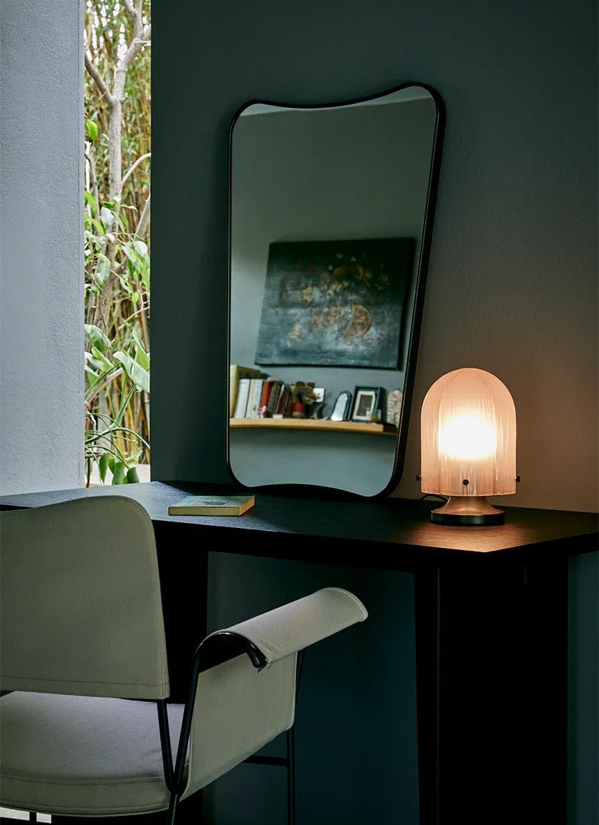 Aura Fluted Glass Table Lamp with Metal Base for Modern Interiors